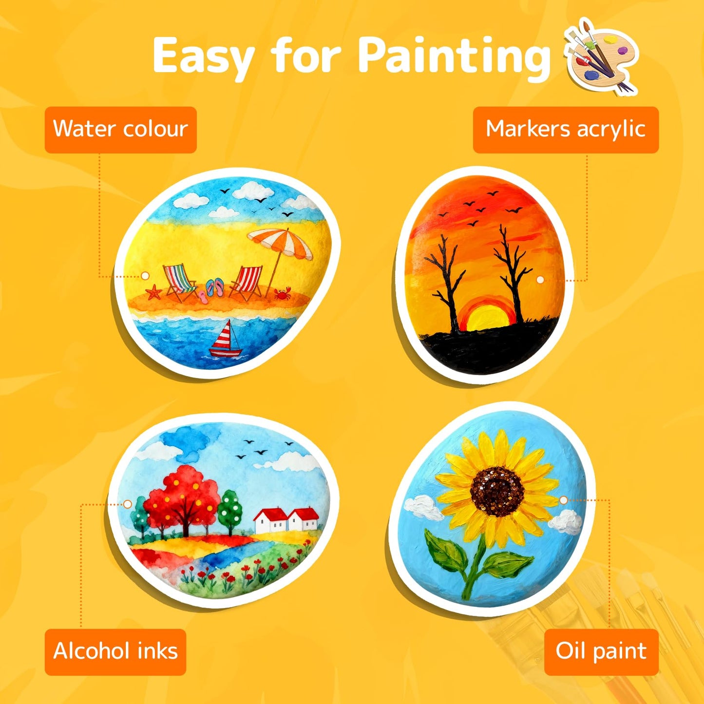 Simetufy 100Pcs Rocks for Painting Bulk, 2"-3" Painting River Rocks, Flat & Smooth Natural Stones for Arts, Crafts, Painted Gift for Adults Family Time, Kindness Stones, Decoration