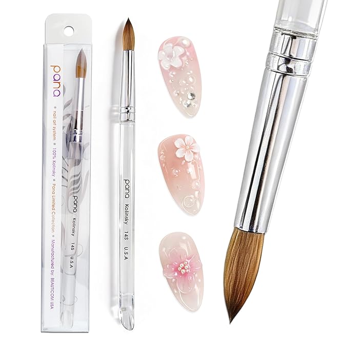 PANA Pure Kolinsky Hair Brush - Round Clear Acrylic Handle (Size 14) - Nail Brush for Acrylic Nail Application, Nail Extension, Manicure Pedicure Salon Beginner and Professional