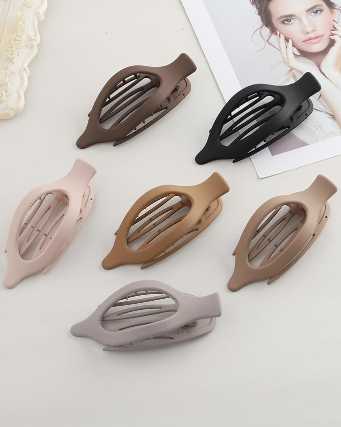 French Flat Hair Clips for Women - 6Pcs Flat Hair Claws for Thin Thick Hair Strong Hold No Slip Grip Hair Claw Clips for Women Girls (Matte(Neutral colors))