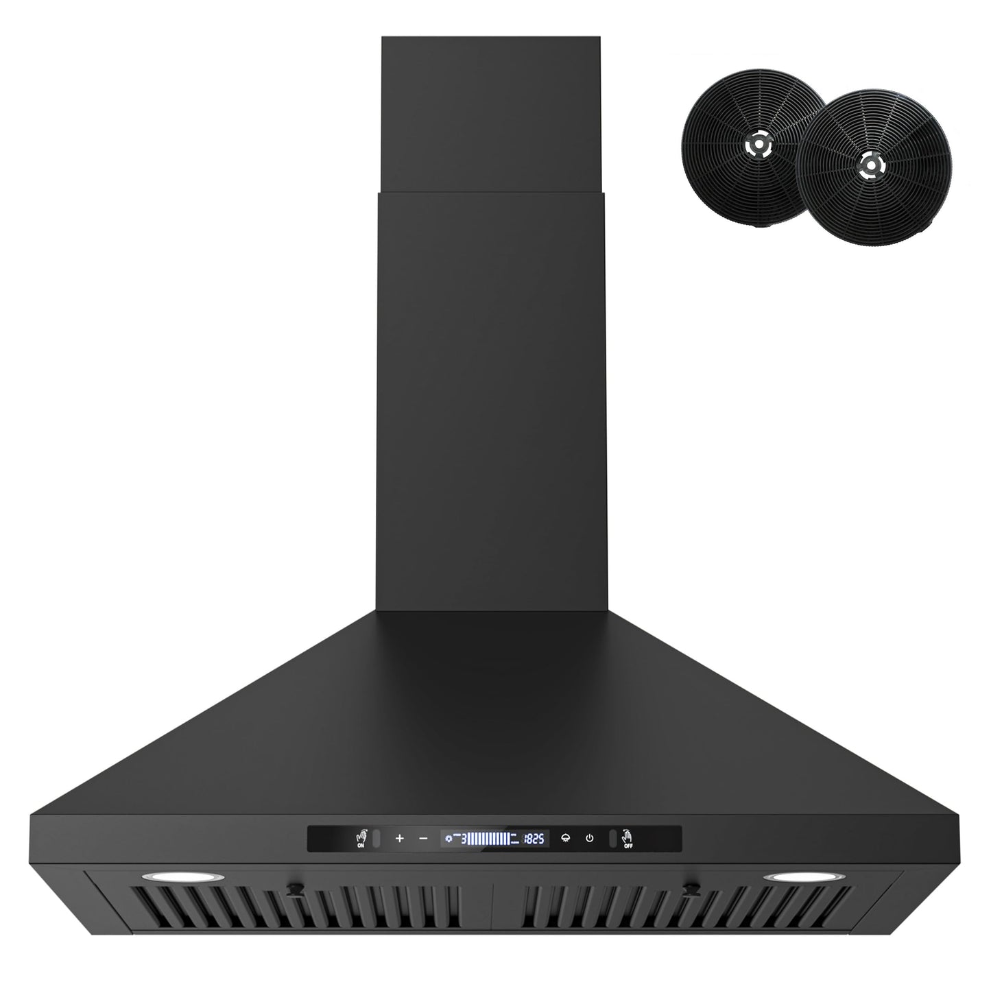 FIREGAS Wall Mount Black Range Hood 30 Inch, 900 CFM Ducted Kitchen Hood 3-Speed Exhaust Fan, Gesture/Touch Control, Timer, 2 Baffle Filters, Stainless Steel Stove Vent Hood