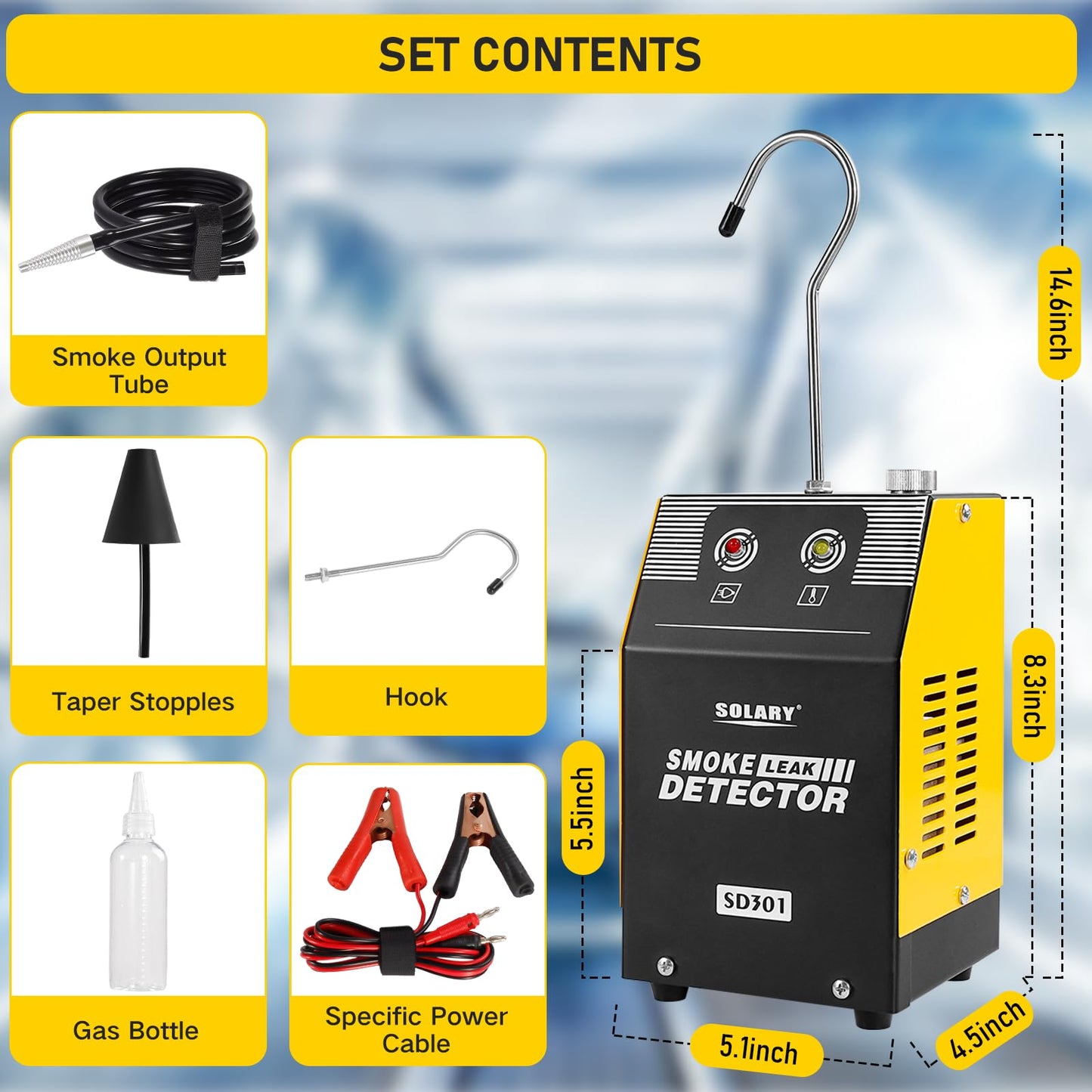 Solary Automotive Smoke Machine Leak Detector - 12V DC EVAP Vacuum Diagnostic Tester for Pipe System