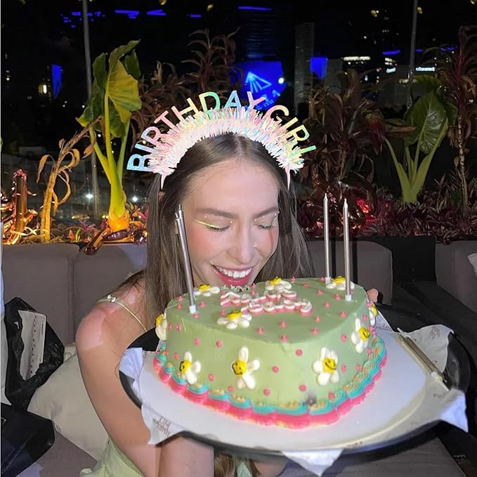 CIEHER Rainbow Colorful Birthday Girl Headband Birthday Crown for Women Girls Birthday Tiara