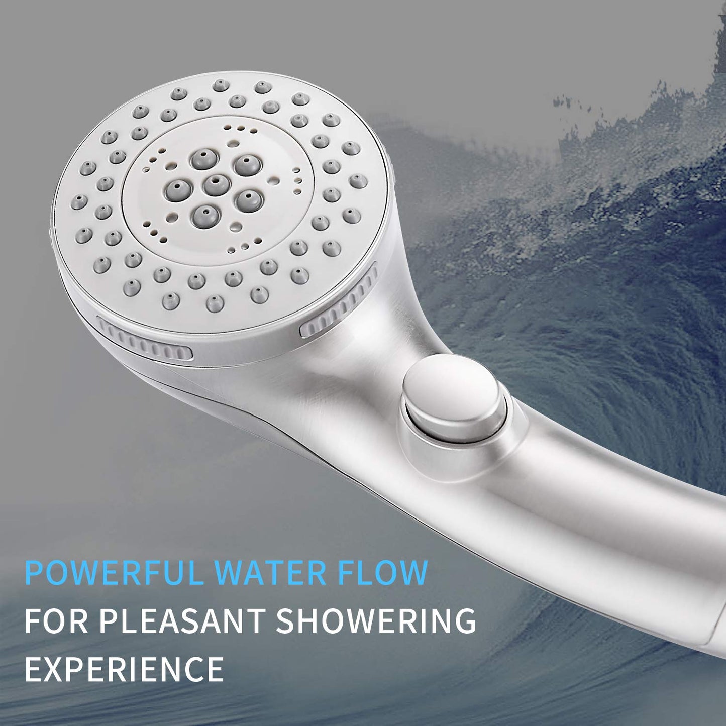 Shower Head, High Pressure 6 Setting Shower Head Hand-Held with ON/OFF Switch and Spa Spray Mode - Shower Heads with Handheld Spray High Pressure - Brushed Nickel