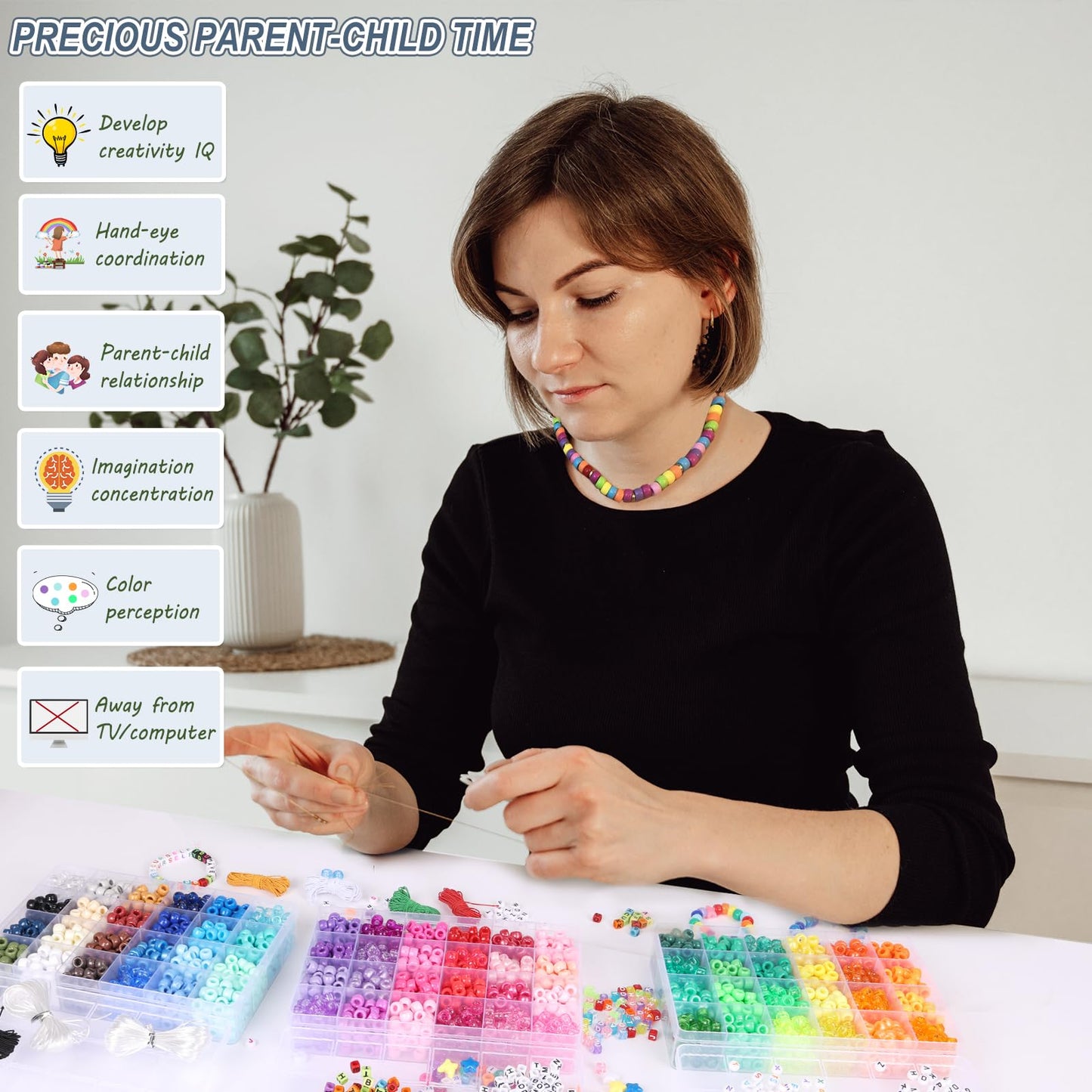 QUEFE 72 Colors Pony Beads for Bracelets Making Kit, 4700pcs Rainbow Kandi Bead, 9mm Pony Beads and Letter Beads, Alphabet Beads for Bracelets Jewelry Making with Elastic Threads