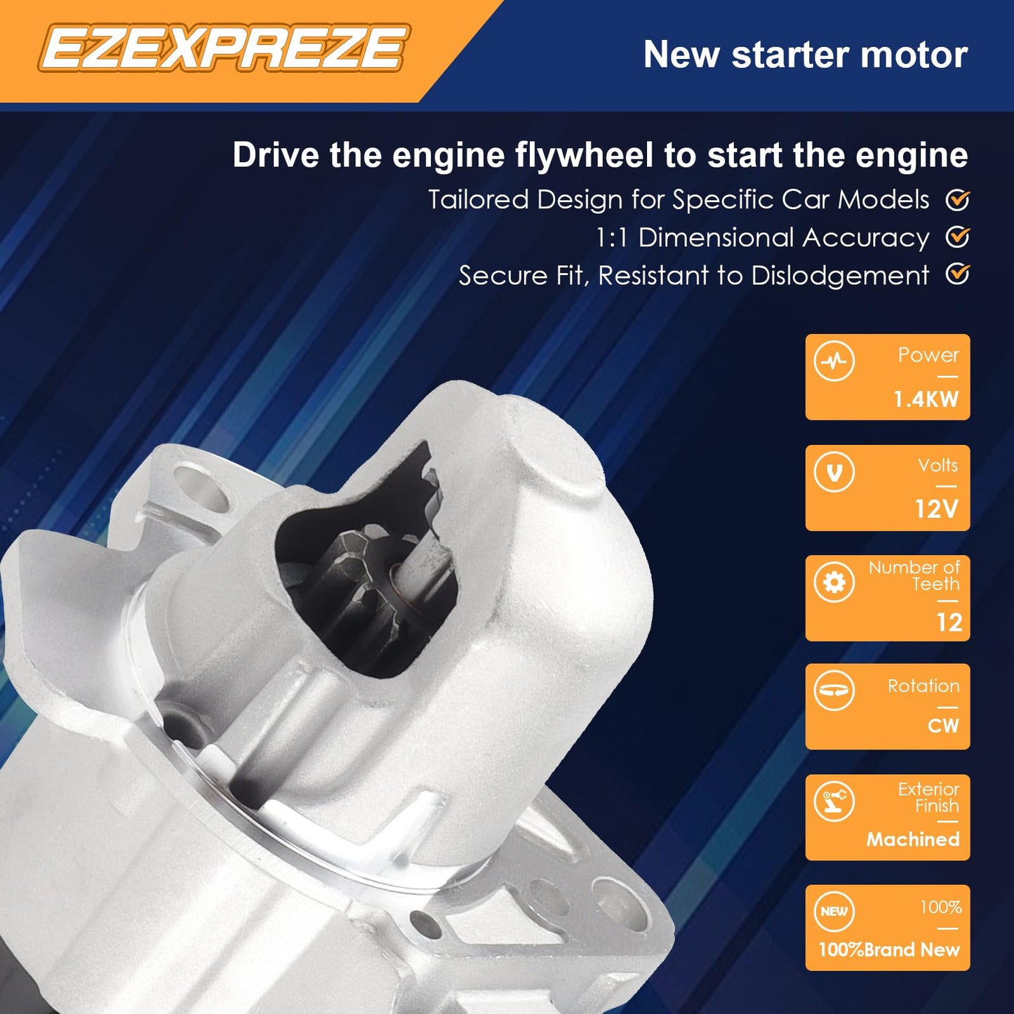 Ezexpreze 17986 New Starter Replacement for Chevy Traverse 09-17, GMC Acadia 07-16, Buick Enclave Lacrosse, Cadillac SRX XTS STS, Impala 12-20, Pontiac Saturn Suzuki 3.0L 3.6L V6 Engine OE#: 12645298
