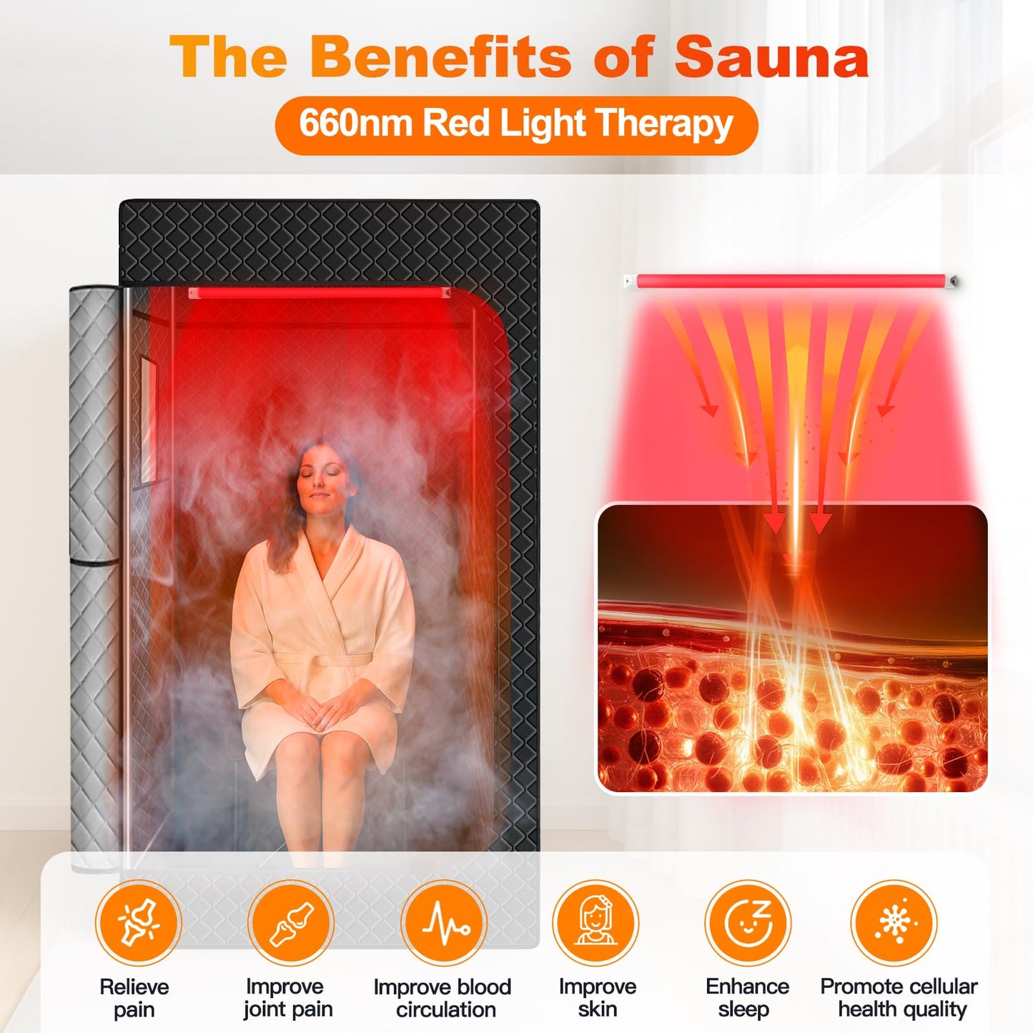 Home Sauna Portable with 660nm Red Light Therapy, Sauna Box for Detox & Muscle Recovery, Infrared Saunas for Home 1000W Rapid Heating, Remote Control & Foldable Chair 71”x 36”x 49”, 9 Timer Setting