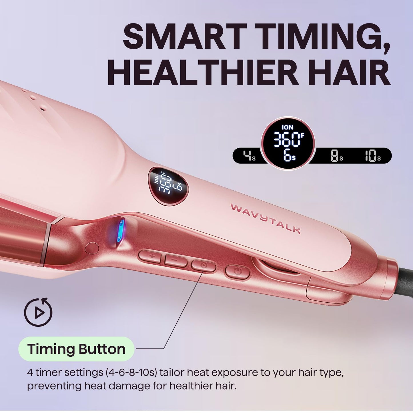 Wavytalk Power Wave Hair Crimper, Curling Iron Hair Crimper Waver, Ventilation Design for Less Damage, Ionic Reduces Frizz, Effortless-Waver, Dual Voltage Crimping Iron, Pink