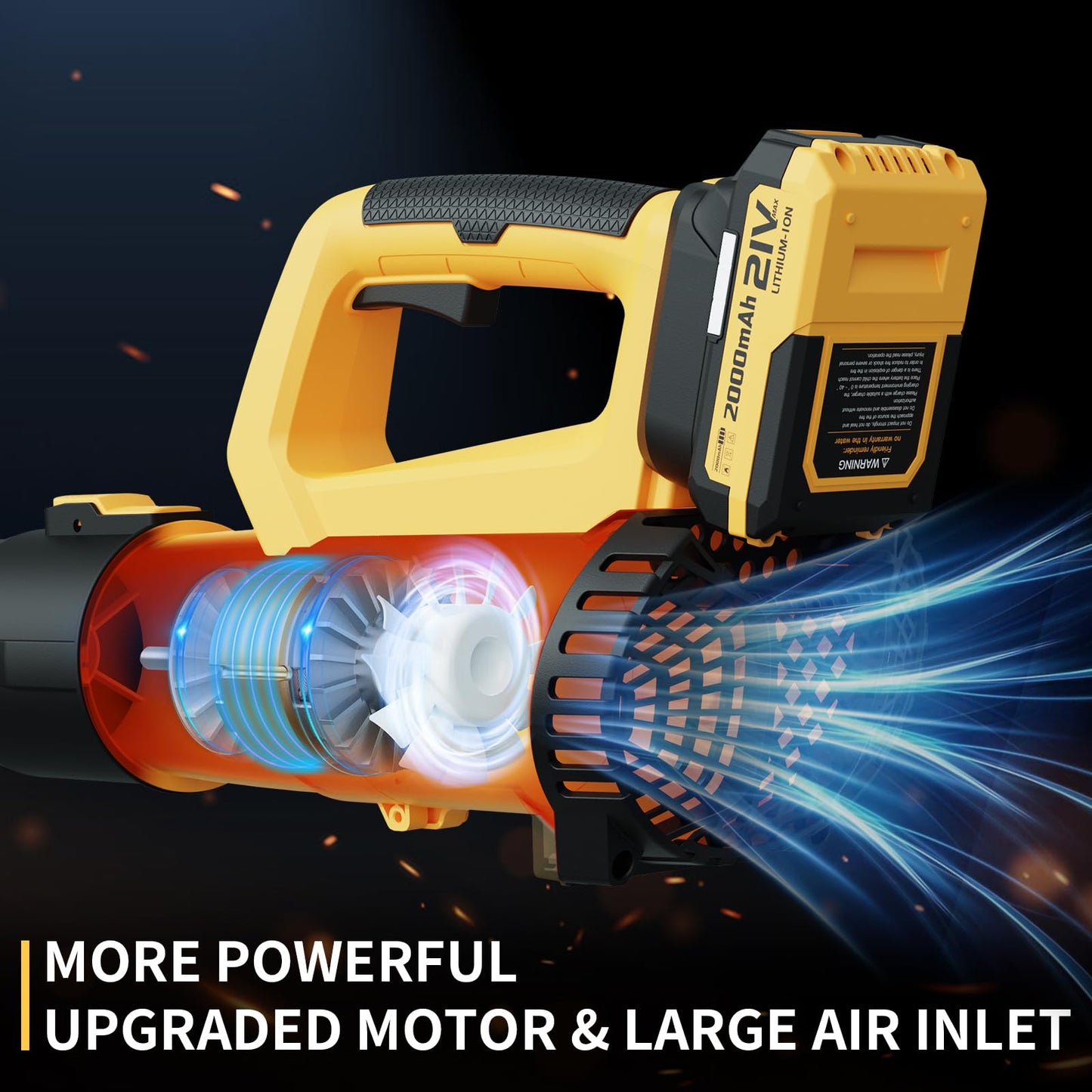 LEAPUL Leaf Blower, 21V Electric Cordless Leaf Blower, 2 X 2.0Ah Batteries and Charger Included, Lightweight Leaf Blower for Patio Cleaning, Lawn Care, Blowing Leaves and Dust, etc. LP69, Yellow