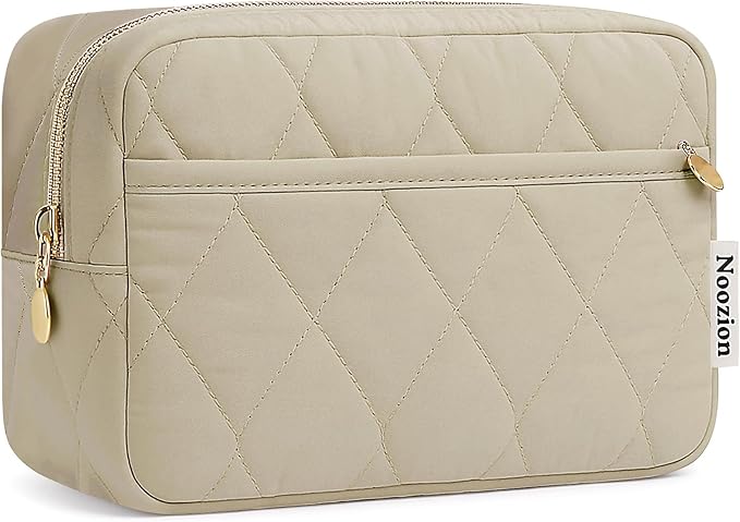 Noozion Makeup Bag Travel Toiletry Bag, Puffy Padded Cosmetic Bag for Women, Makeup Organizer Case, Wide-open Pouch Purse, Travel Essentials