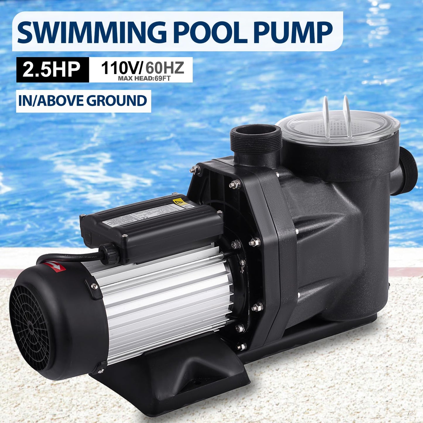 Leomru 2.5 HP Pool Pump 8880 GPH Self Priming in/Above Ground Swimming Pool Pump 110V Single Speed Pumps with Strainer Basket 4Pcs Connectors