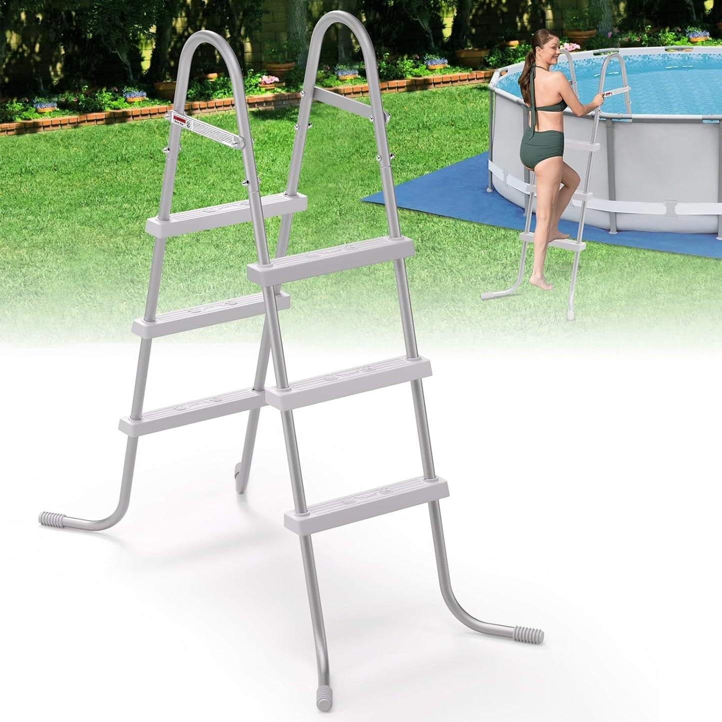 TIXANF 36" 3-Step Steel Frame Above Ground Swimming Pool Ladder,Heavy Duty Double Sided Removable Pool Steps,Pool Ladder Steps with Non-Slip Plastic Steps for Entry and Exit