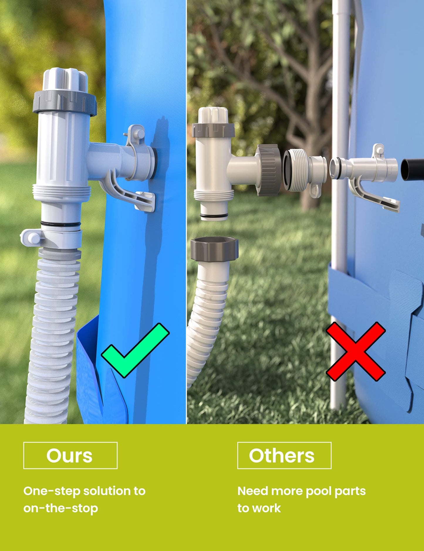[PATENTED] SUMMERBUDDY Pool Hose Adapter for Above Ground Swimming Pool, Pool Replacement Parts with Plunger Valve and Pool Pipe Holder Pool Pump Parts 2 Pack