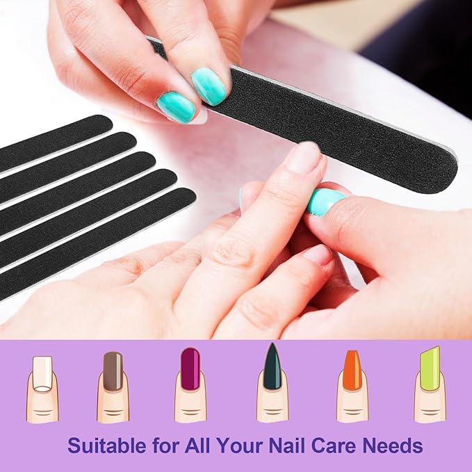 Emery Board Nail Files (100 Pack), 100/180 Grit Wooden Nail File for Natural Nails, 7 Inches Emory Filers Manicure Tool Set Disposable Nail File for Home Salon Black