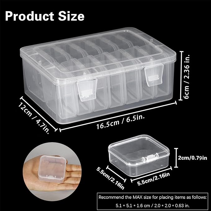 Mathtoxyz Small Bead Organizers, 15 Pieces Plastic Storage Cases Mini Clear Bead Storage Containers Transparent Boxes with Hinged Lid and Rectangle Clear Craft Supply Case