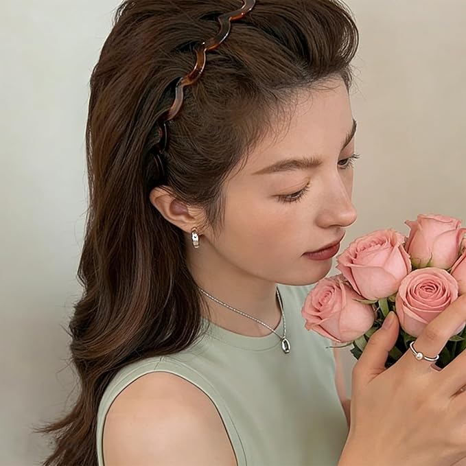 5 Pack Zig Zag Headbands for Women, Non-Slip Wavy Plastic Hair Comb Headbands with Teeth, U-Shape High Cranium Korean Style, Classic 90s Hair Accessories