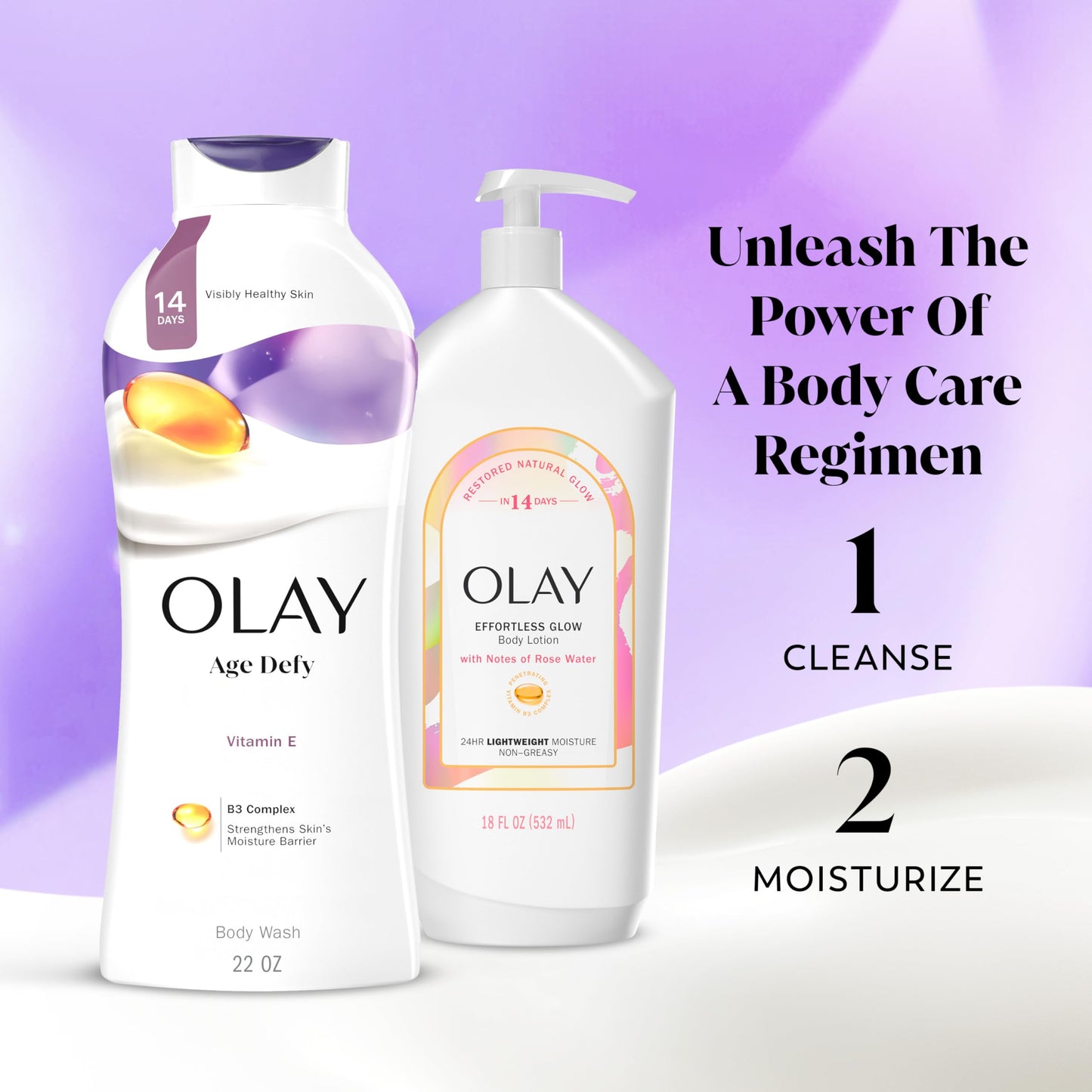 Olay Body Wash for Women, Age Defying with Vitamin E, 24hr Moisturizing, Hydrating & Refreshing, B3 Vitamin Complex, Free of Parabens & Phthalates, for All Skin Types, Scented, 22 fl oz (Pack of 2)