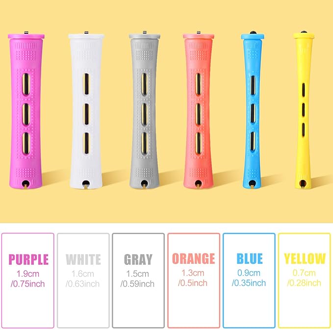 WILLBOND 60 Pcs Short Perm Rods Natural Hair Perm Rods with Elastic Rubber Band Non Slip Plastic Perming Cold Wave Kit for Women Hairdressing Styling Tool(Multi-size,Mixed Color)