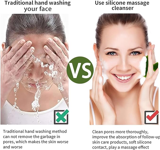 Silicone Face Scrubber for Men Facial Cleansing Brush Silicone Face Wash Brush Manual Waterproof Cleansing Skin Care Face Brushes for Cleansing and Exfoliating (Green)