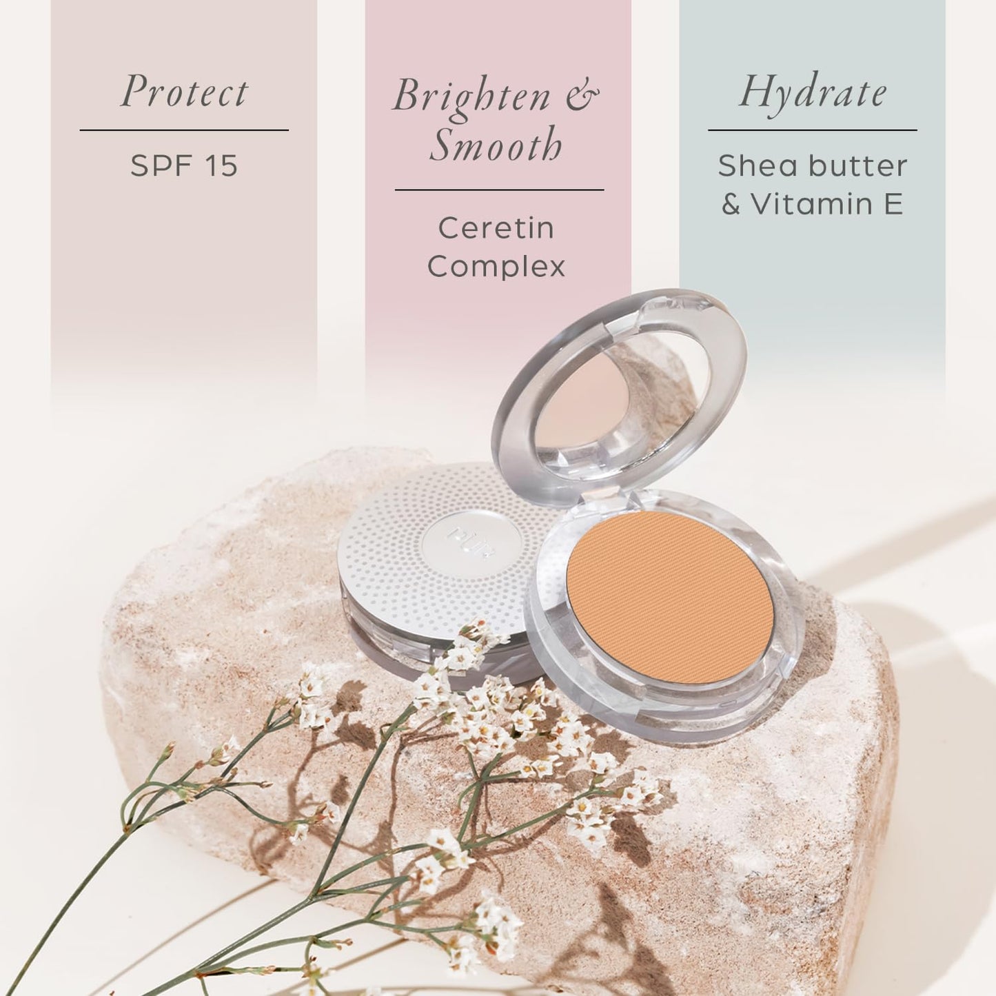 PUR Beauty 4-in-1 Pressed Mineral Makeup Powder Foundation with SPF 15 - Concealer & Finishing Compact Pressed Powder for Face - Buildable Medium to Full Coverage Foundation Powder (Light Tan)