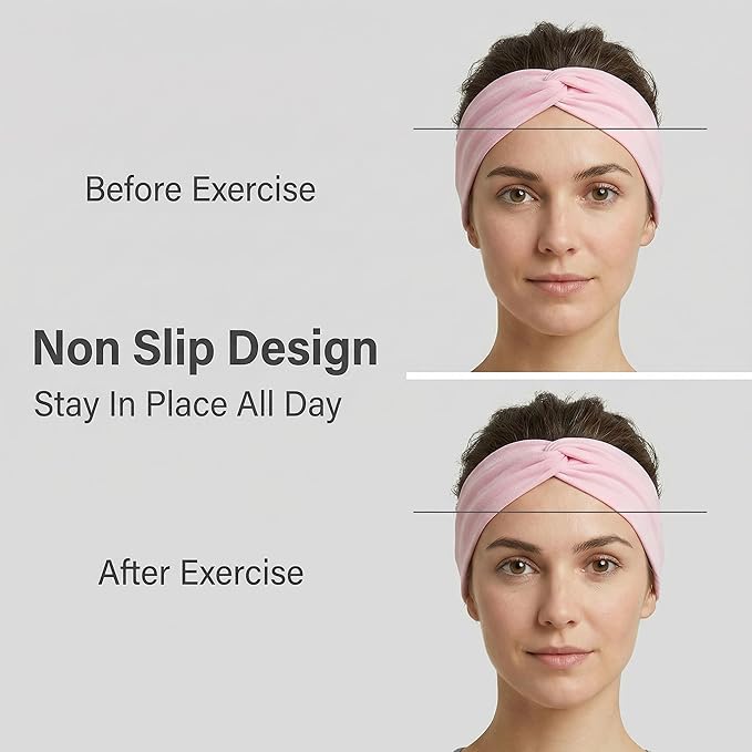 12 Pcs Stretchy Sport Headbands for Women,Absorbed Sport Headband Soft Twist Knotted Headbands for Yoga, Workout Daily Life