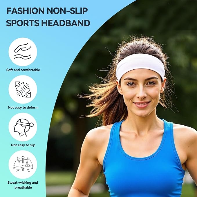 14 PCS Headbands for Women, Soft Elastic Hairbands, Fashion Non-Slip Cotton Sweat-Absorbent Sports Head Bands for Daily Workout, Running, Yoga, Makeup
