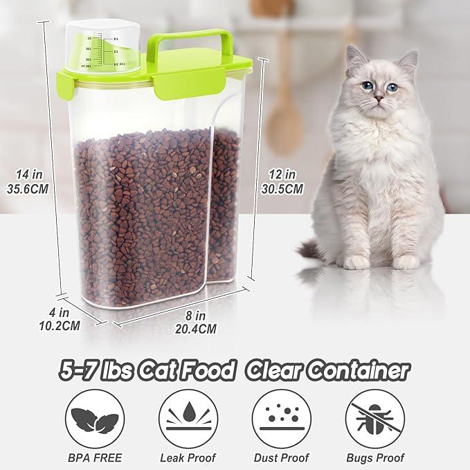 5Lbs Airtight Cat Dog Food Storage Container with Upgraded Large Nozzle BPA-Free, Pet Food Storage Containers for Rice, Grain, Pet Food, Flour, Dog Treat Storage (Bright Green, 5L-1pack)