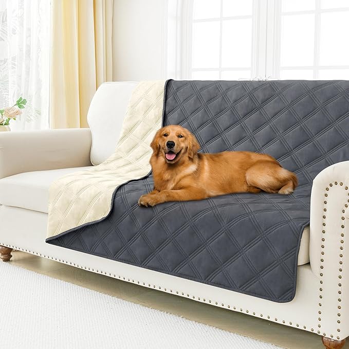 Smiry Waterproof Dog Bed Cover Blanket 52x82, Soft Reversible Pet Blanket, Washable Leakproof Cats Dogs Couch Cover for Sofa, Couch, Furniture, Dark Grey/Beige