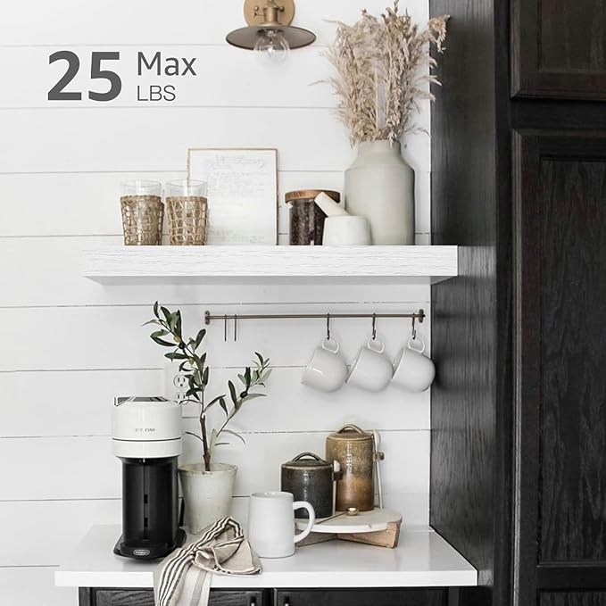 QEEIG Floating Shelves for Wall Bathroom Shelf Bedroom Kitchen Living Room Farmhouse Small Book Shelf 16 inch Set of 2, White (015-W2)