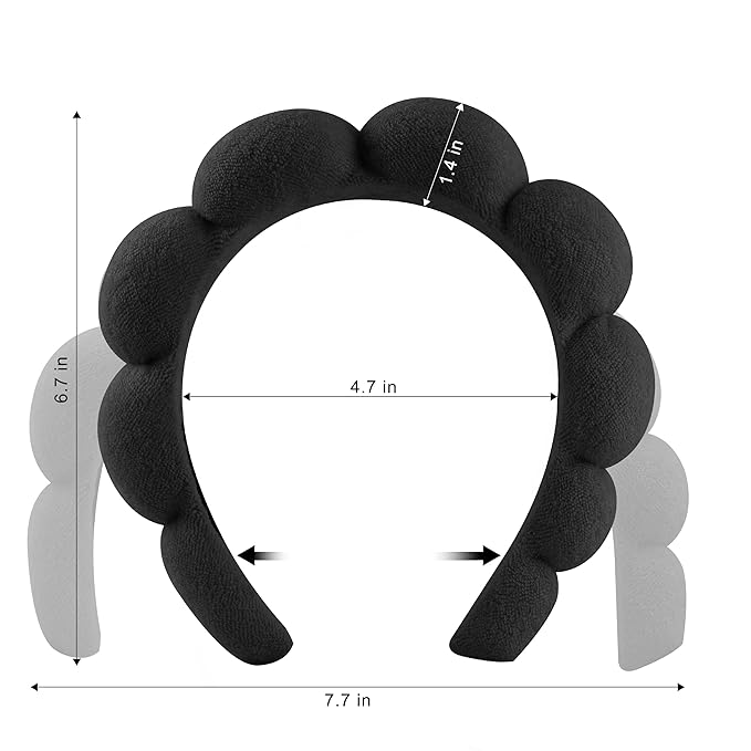 Real Perfection Spa Headband for Washing Face, Skincare Headband Wristband Set for Women, Reusable Machine-Washable Makeup Remover Towel Cloth, 1oz Small Spray Bottle with Travel Makeup Bag - Black