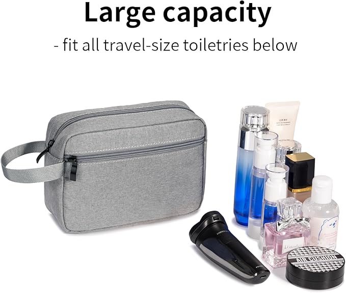 Travel Hanging Toiletry Bag with Carry Handle - Water-Resistant Small Cosmetic Organizer for Men & Women, Makeup, Shaving Kit, Gym & Travel Essentials (Grey)