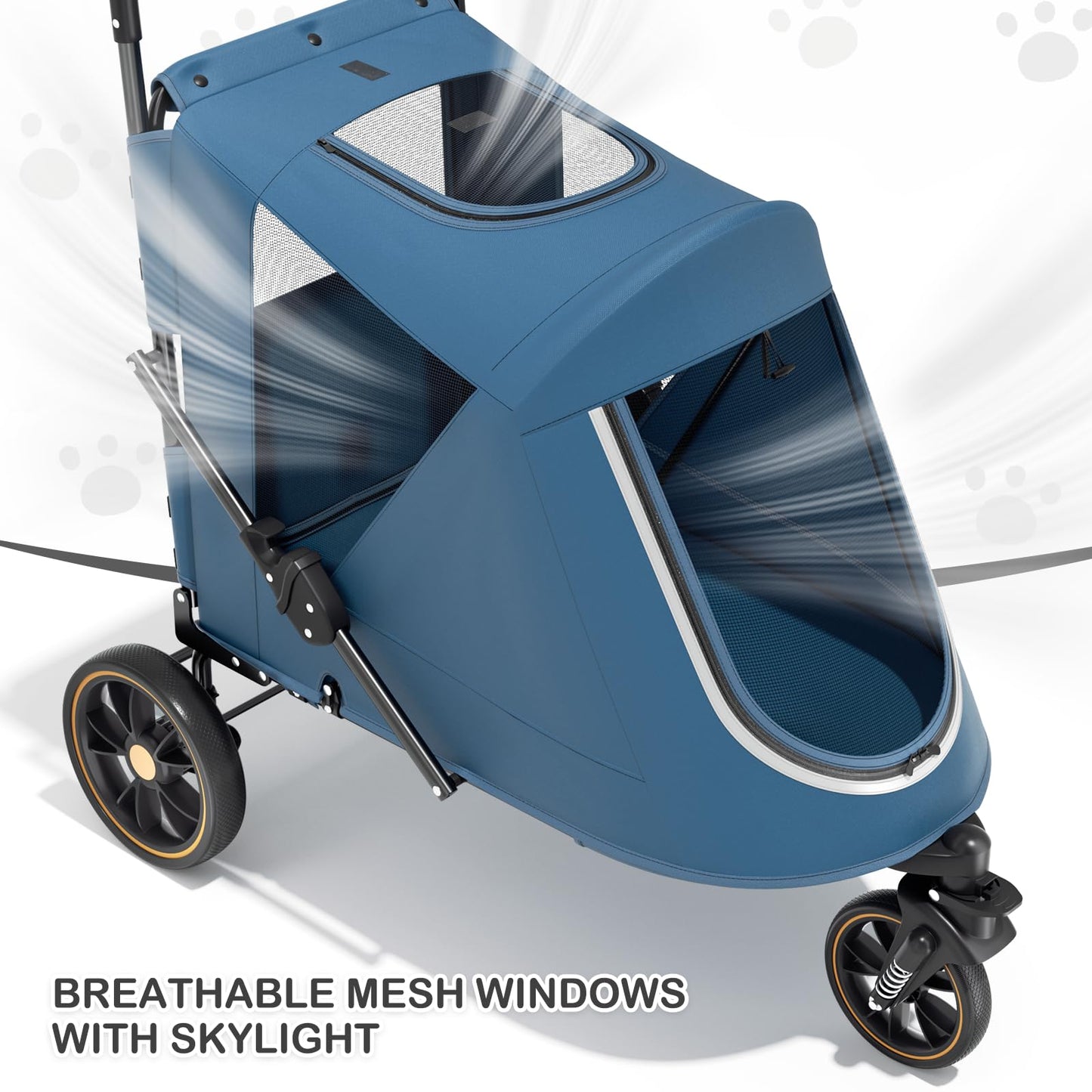 MoNiBloom Pet Stroller for Large Dogs or Multiple Dogs Cats with Adjustable Handle, 3-Wheels Dual Entry Portable Dog Carting Easy Folding Pet Wagon Double Dog Stroller up to 55 lbs, Navy Blue