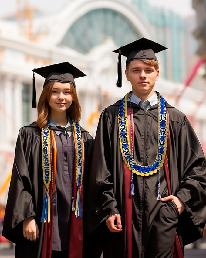 ALKB 2026 Graduation Lei Set - Two-Tone Braided Ribbon with Honor Cord, Unisex Graduation Gift for Graduates, Polyester