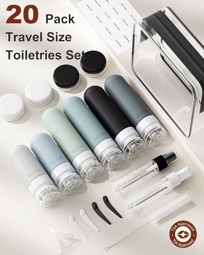 20 Pack Travel Bottles for Toiletries, Original Patented, TSA Approved Travel Size Containers, Leak Proof Silicone Shampoo and Conditioner Bottles Women & Men, Airplane Cruise Essentials, Black