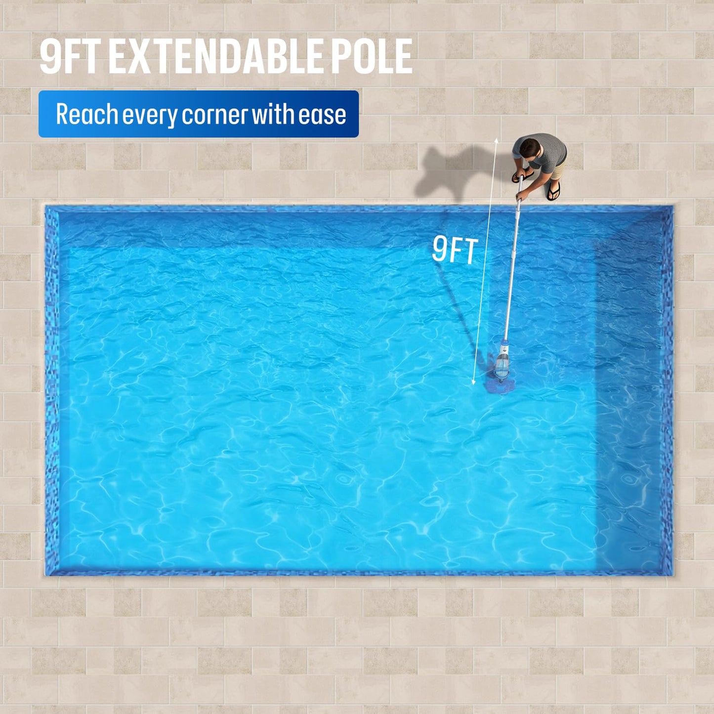 BIELMEIER Handheld Pool Vacuum with Telescopic Pole, Updated Swimming Pool Cleaner 19 GPM Powerful Suction, Cordless Pool Vacuum for Cleaning Above Ground Pools, Inground Pools, Spas, Hot Tubs