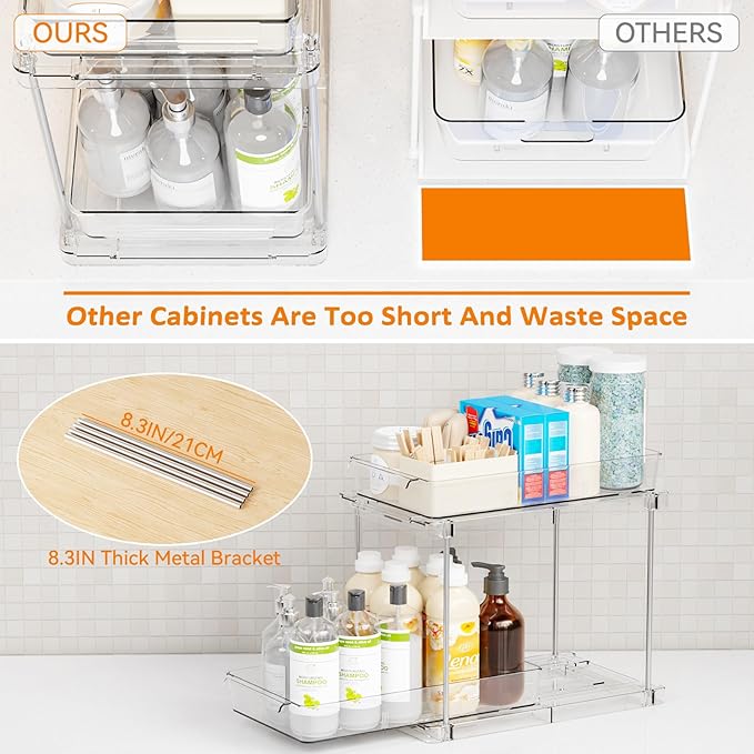 Yieach 2 Pack 10.6Ã¢ÂÂ³ High Pull Out Medicine Cabinet Organizer for Vitamin,Pill Bottle and Supplement,2 Tier Slide out Under the Sink Organizer,Bathroom Vanity Storage and Cupboard Undersink Organizers
