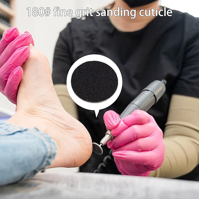 Sanding Paper Discs with Metal Nail Drill Bit Pedicure Sanding Disc 100pcs Sandpaper Discs 25mm Foot File Sandpaper Discs #180 Grits for Manicure Pedicure(Black)