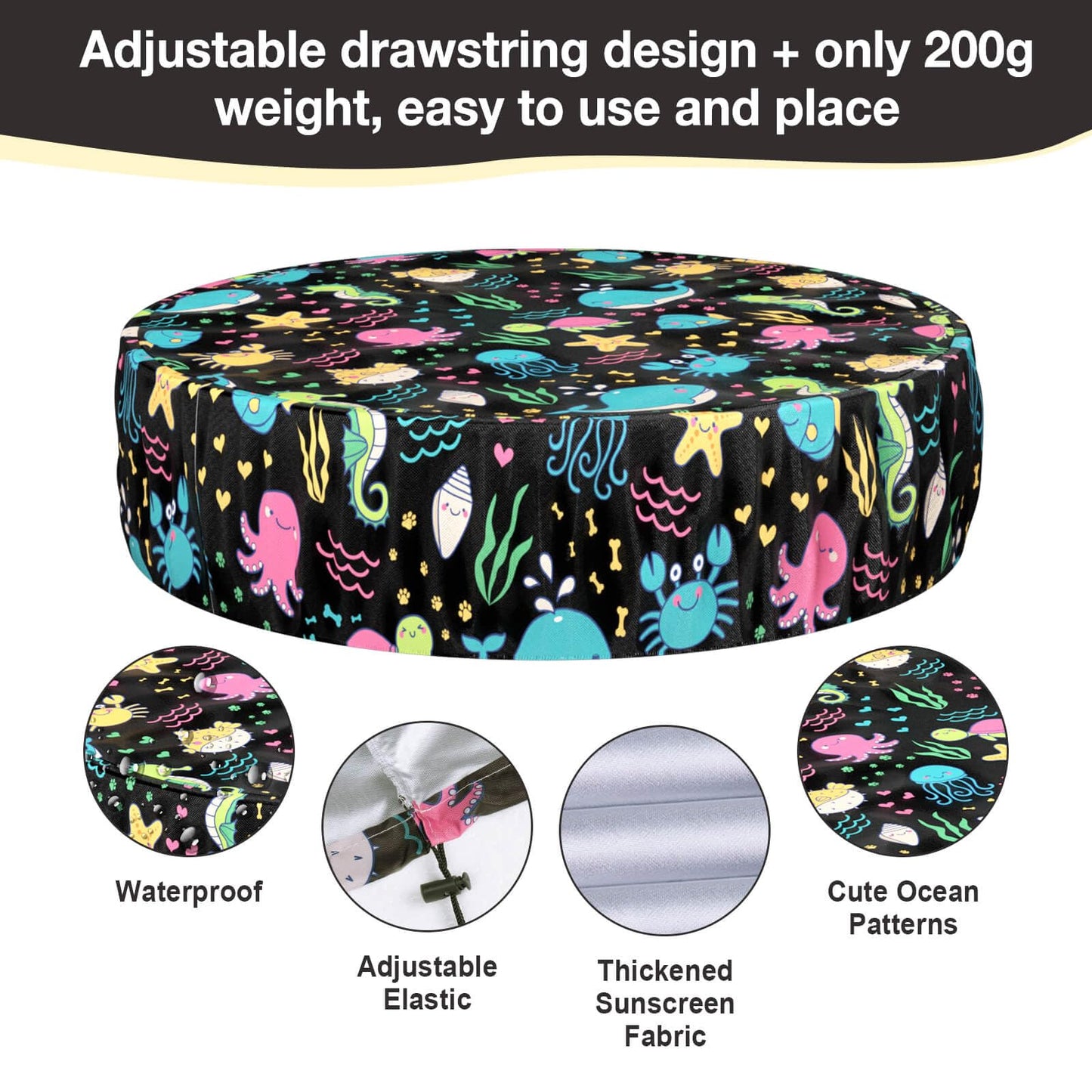 Ladadee Foldable Round Dog Swimming Pool Cover, for 32 "/63“/48” Collapsible Outdoor Tub, PVC Coating Waterproof and UV Protection, Leakproof Washable Kiddie Pet Small Paddling Bath Accessories