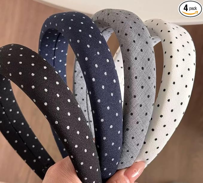 Huachi Polka Dot Headbands for Women Non Slip Trendy Headbands for Women’s Hair Cute Headband for Girls, Elastic Hair Bands for Womens Fashion Accessories for Women 4PCS