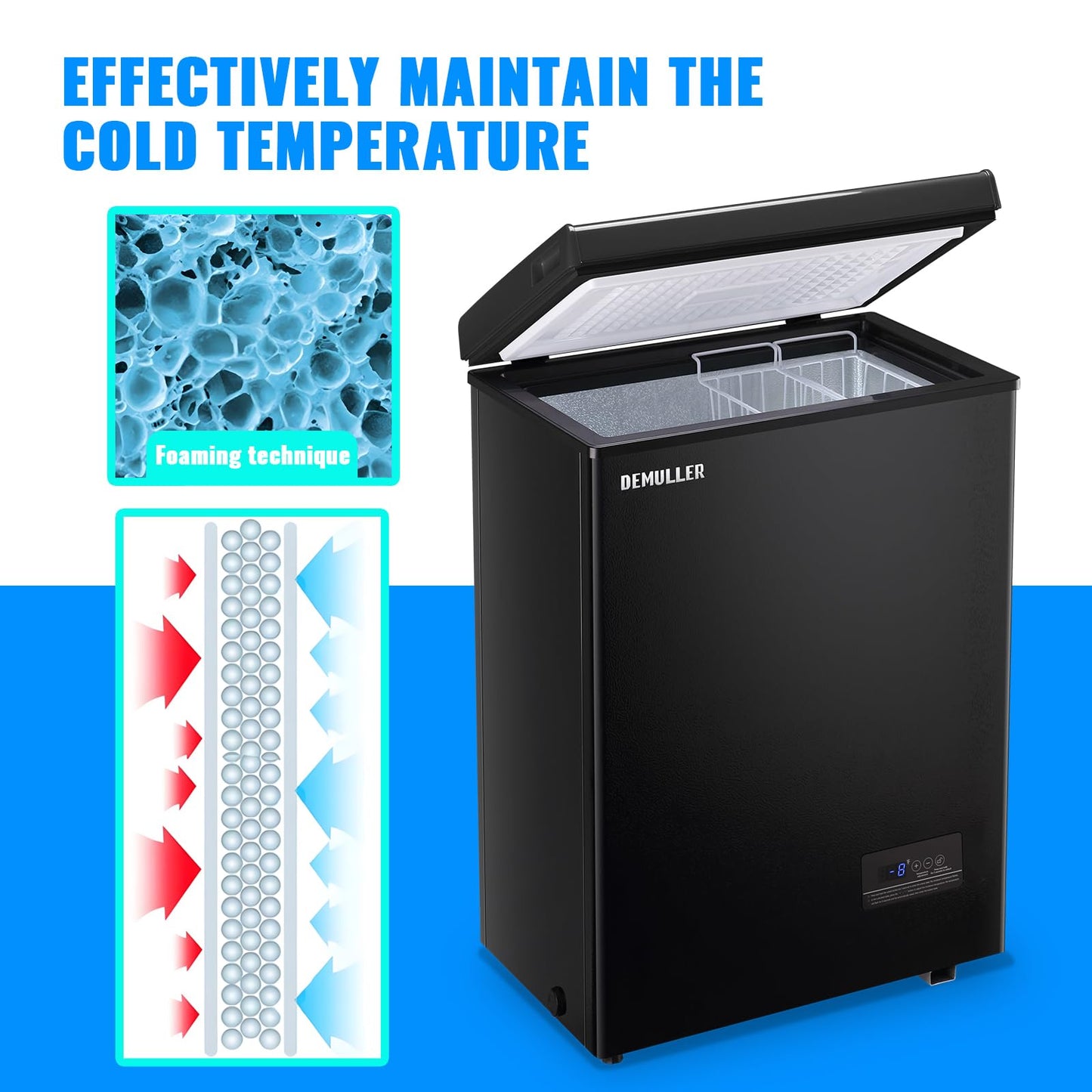 Mini Chest Freezer Compact Deep Freezing Machine with Electronic Temperature Control (Accurate to 1 ℉) Freestanding Small Freezer with 2 Removable Storage Baskets Black