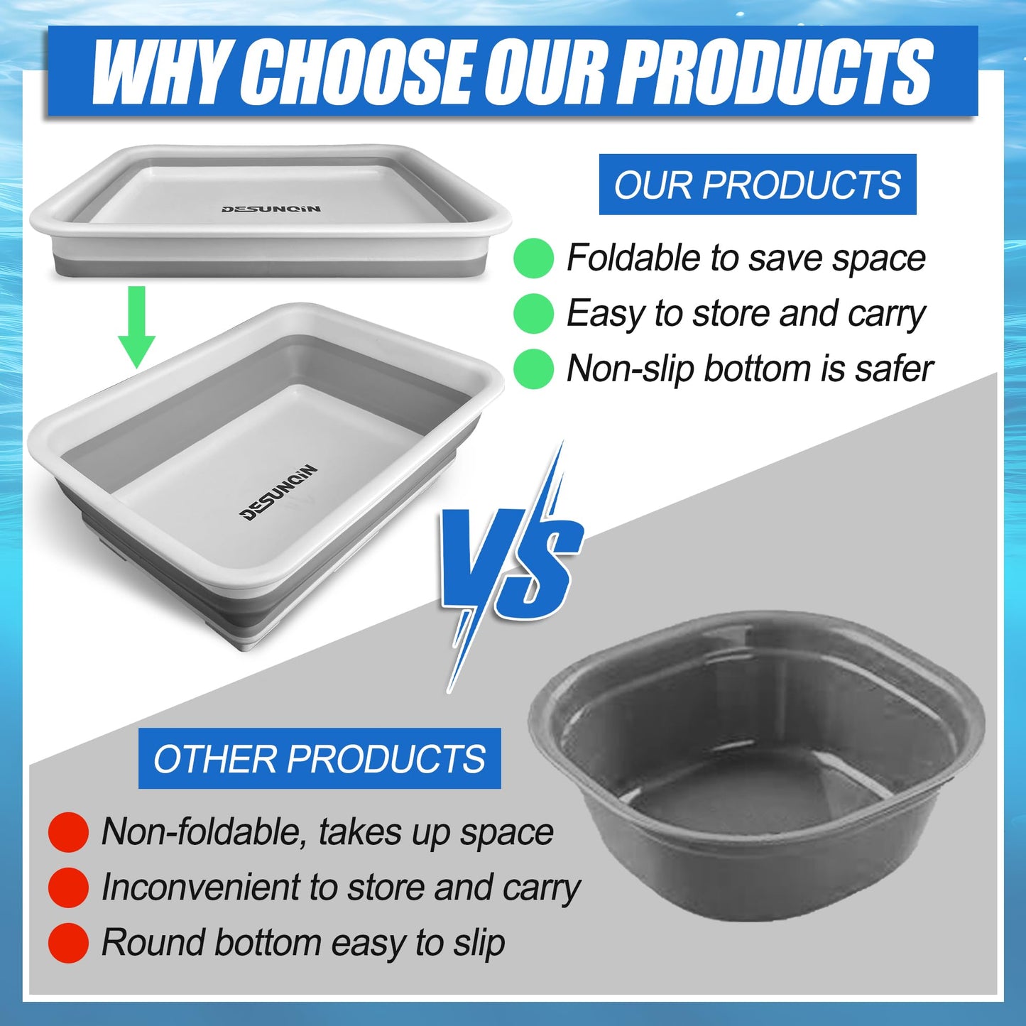 Desunqin 11.8" x 7.87" x 4.5" Pool Foot Bath Tray for Swimming Pool, Non- Slip Collapsible Foot Bath for Pool, Portable Foot Tub for Pool for Above Ground Pool Accessories, Rinse Feet Keep Pool Clean