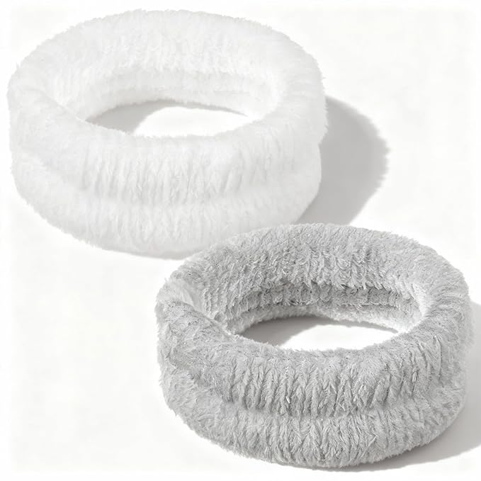 2Pcs Spa Headband, Make Up Headband Hair Head Band for Face Washing Hair Bands Men Absorbent Elastic Skin Care Head Band Wrap for Women Yoga Sports Shower Exercise (Gray, White)