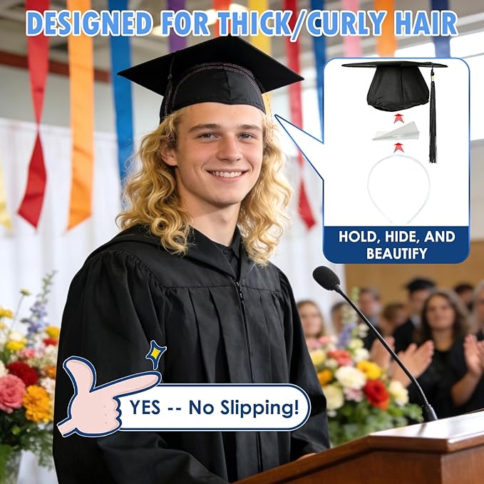 PUNCHMAN Graduation Cap Headband Insert- Clear White 1 Pack Firm Anti-fall Hair Band,Graduation Hat Headband Holder for Secure Grad Cap And Hairstyle,Hat Accessories for Graduates,Students,Girls