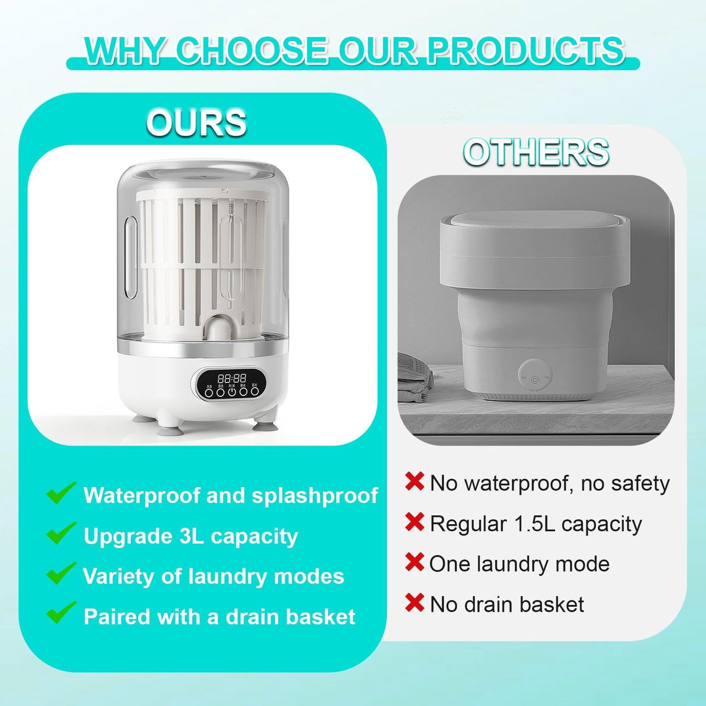 Portable Washing Machine, Underwear Washer, Small Washing Machines, Mini Washing Rechargeable Cordless Washing-Machine, Laundry Cup for Bra, Underwear, Socks，Large Capacity Endurance