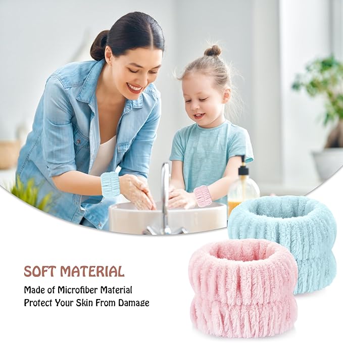 Wrist Bands for Washing Face, 4pcs Spa Face Washing Wristbands, Microfiber Arm Wrist Towels, Absorbent Wash Wristbands for Woman Men, Prevent Water from Spilling Down Your Arms