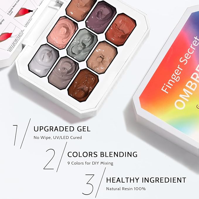 Christmas Gel Polish, 9 Colors Ombre Patting Gel Nail Polish Palette 100 Sponges 6 Brushes 1Grabber, Blending Color Gradient Painting Nails Art, No Wipe, UV/LED Cured (Set 07)
