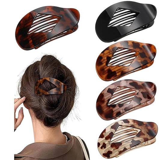 5 PCS Flat Hair Clips, No Crease Flat Claw Clips for Women, Large Strong Hold Barrettes for Thick Thin Hair, French Duckbill Styling Accessories(Tortoise)