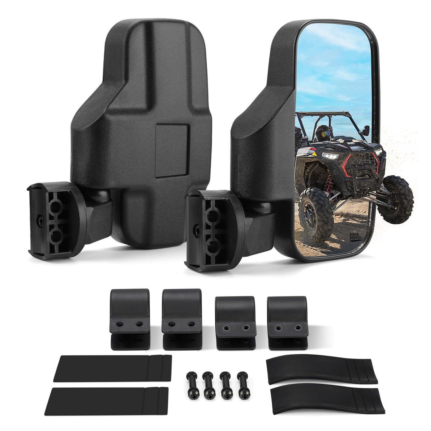 KEMIMOTO UTV Mirrors UTV Side Mirrors Fits 1.6 inch to 2 inch Roll Cage Compatible with Polaris RZR 900 1000 Can Am Kawasaki Teryx Mule Rhino YXZ Zforce Pioneer 1000/700, Shatter Proof Tempered Glass