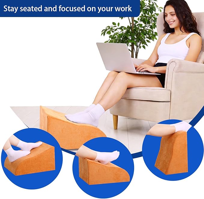 Foot Rest for Under Desk at Work, Ergonomic Under Desk Footrest with Washable Cover for Office, Home & Gaming Leg Elevation Pillow Orange
