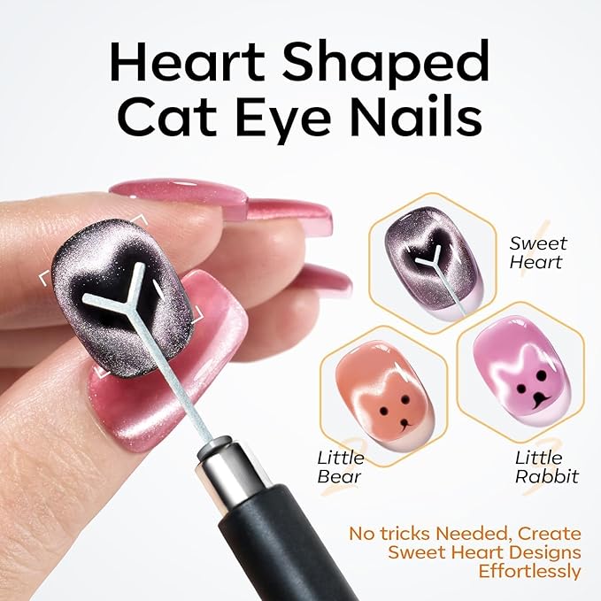 modelones Cat Eye Magnet Set, 15PCS French Cateye Gel Nail Polish Magnet Nail Art Tools Set Heart Magnet for Cat Eye Magnet Square Round Magnet Stick Diverse Glassy Cateye Effect for Women
