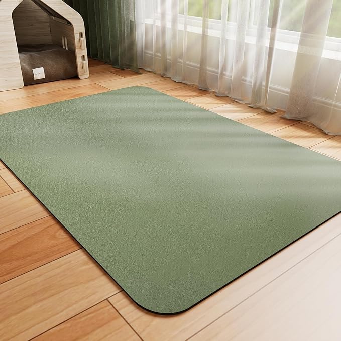 Dog Food Mat - Absorbent Cat Mat for Food and Water, No Stains Pet Feeding Bowl Mat, Easy to Clean Pet Placemats, Quick Dry Dog Water Dispenser Mat for Messy Drinkers | Green 18"x34"